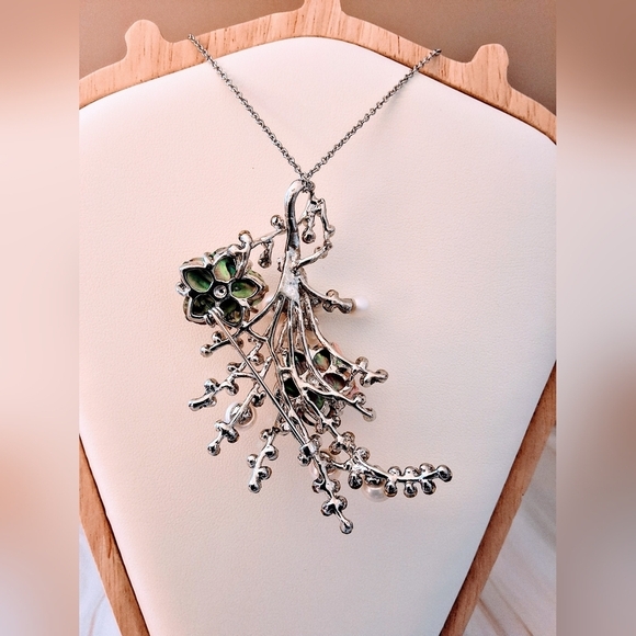 π₯ Vintage Sterling Silver, Pearl & Abalone Statement Brooch on 18' Chain - Picture 6 of 7